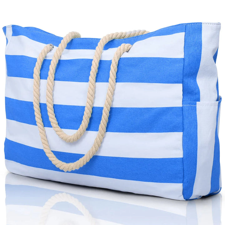 Skanto | Marivalis Gestreifte Strandtasche mit Reißverschluss | Faltbar & Wasserdicht | Sandabweisendes Canvas | Für Reise & Urlaub