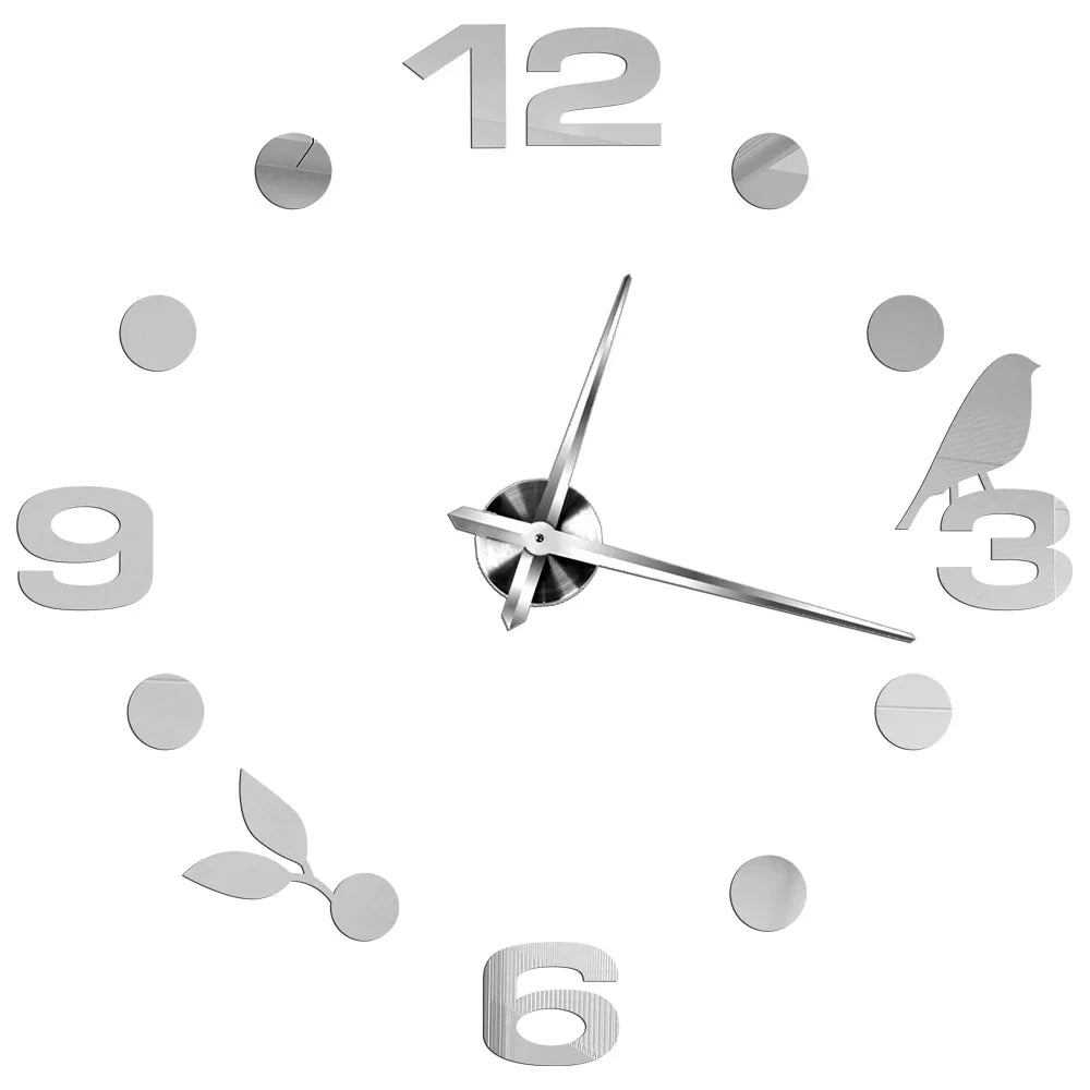 Große DIY 3D Spiegel Acryl Wanduhr für Küche, Esszimmer, Wohnzimmer | Skanto