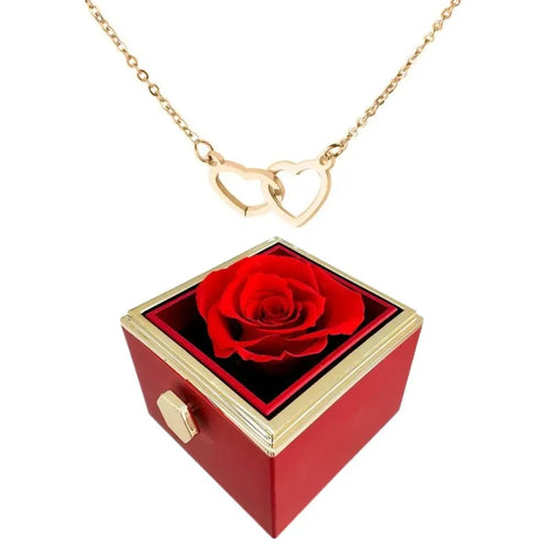 Skanto | Herzkette mit rotierender Rosen-Geschenkbox