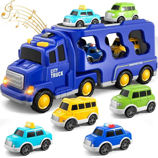 Skanto | Doppelstock-Spielzeug-LKW mit Mini-Autos und Musik