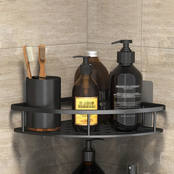 Skanto | Badezimmer-Ablageregal – Eckregal zur Wandmontage ohne Bohren, Duschablage für Toilette und Shampoo-Organizer, Bad-Accessoire