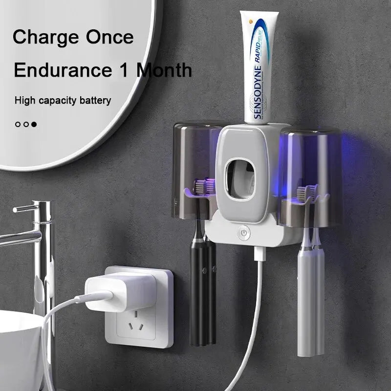 Skanto | Skanto PureBrush UV-Zahnbürstenhalter | UV-Licht-Sterilisation | Automatischer Zahnpastaspender | Bohrerfreie Wandmontage