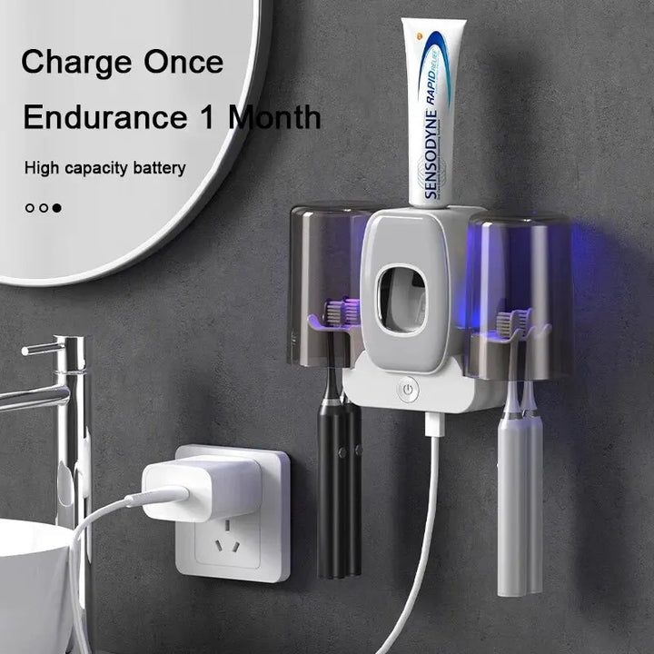 Skanto | Skanto PureBrush UV-Zahnbürstenhalter | UV-Licht-Sterilisation | Automatischer Zahnpastaspender | Bohrerfreie Wandmontage
