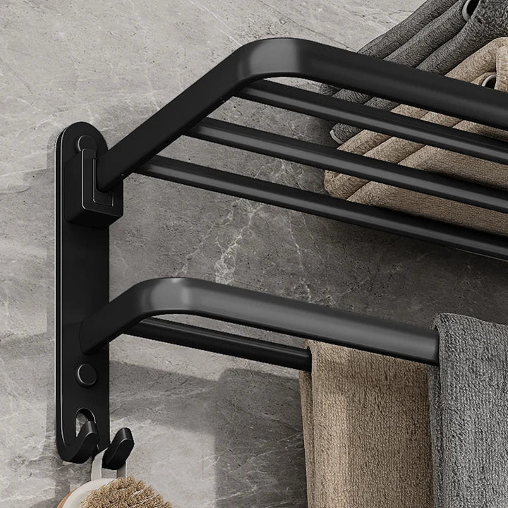 Skanto | EasyFold Schwarzer Wandklapp-Handtuchhalter – Platzsparende & stilvolle Badaufbewahrung