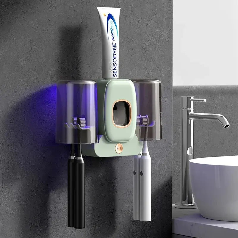 Skanto | Skanto PureBrush UV-Zahnbürstenhalter | UV-Licht-Sterilisation | Automatischer Zahnpastaspender | Bohrerfreie Wandmontage