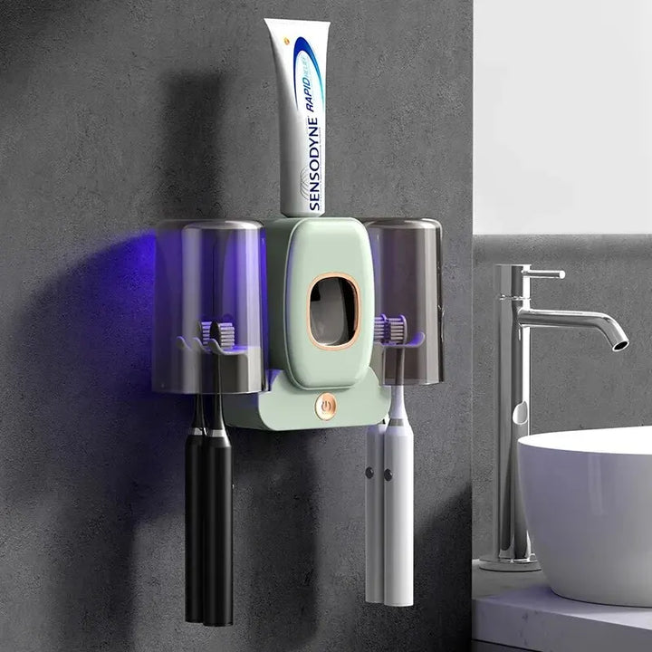 Skanto | Skanto PureBrush UV-Zahnbürstenhalter | UV-Licht-Sterilisation | Automatischer Zahnpastaspender | Bohrerfreie Wandmontage