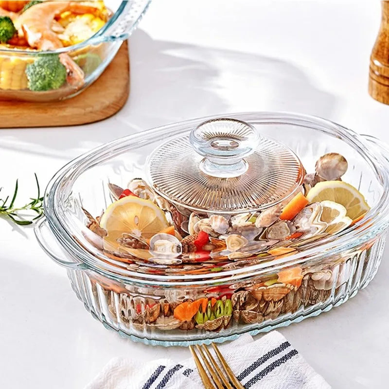 Skanto | 4-teiliges Glas-Backformen-Set mit 2 Auflaufformen mit Glasdeckeln, 1.9 Qt und 3 Qt