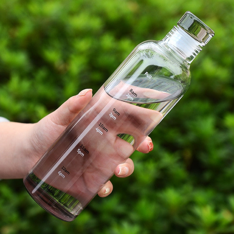 Skanto | Hitzebeständige Glas-Wasserflasche mit Zeitschalen