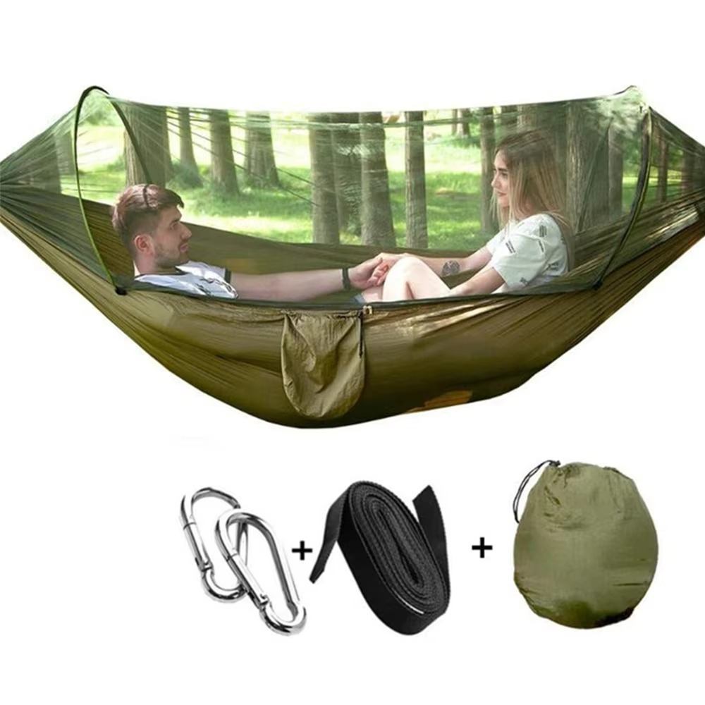 Skanto | 2-Personen Outdoor-Hängematte mit Moskitonetz – Tragbares Fallschirmstoff-Campingbett