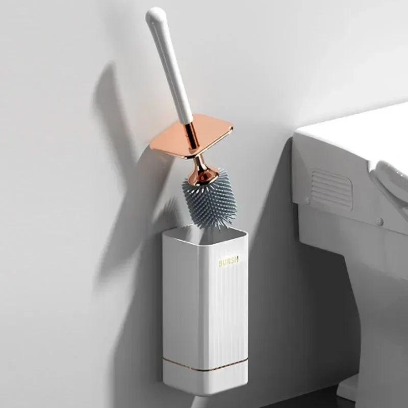 Skanto | CleanFlex Toilettenbürsten-Set | Wandmontage ohne Bohren | Tiefenreinigung mit weichen TPR-Borsten