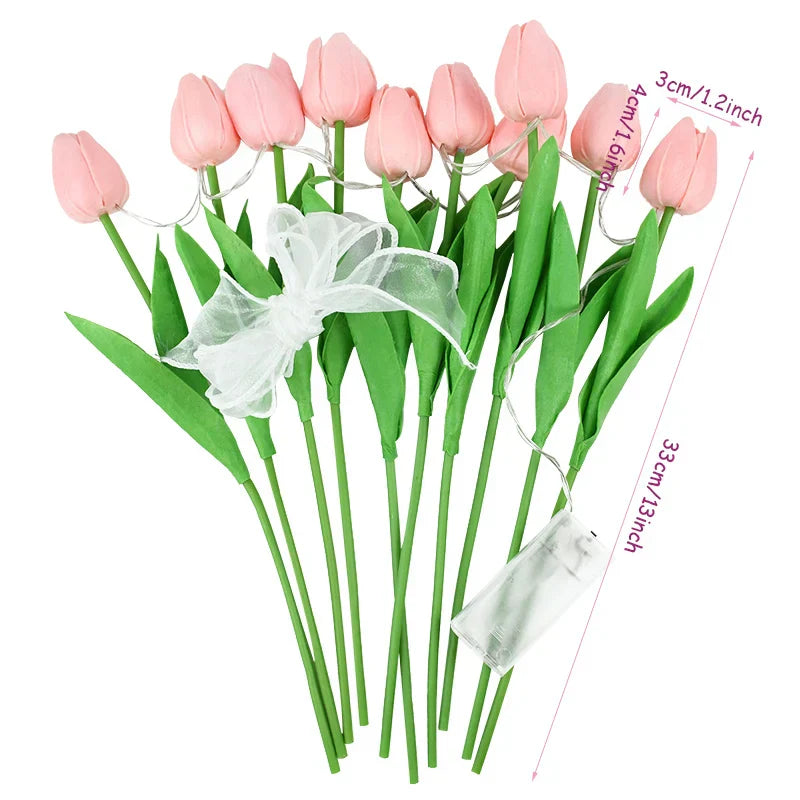 Skanto | LED-Lampe mit künstlichem Tulpenstrauß perfekt für Geschenke oder Hochzeitsfeier-Heimdekoration
