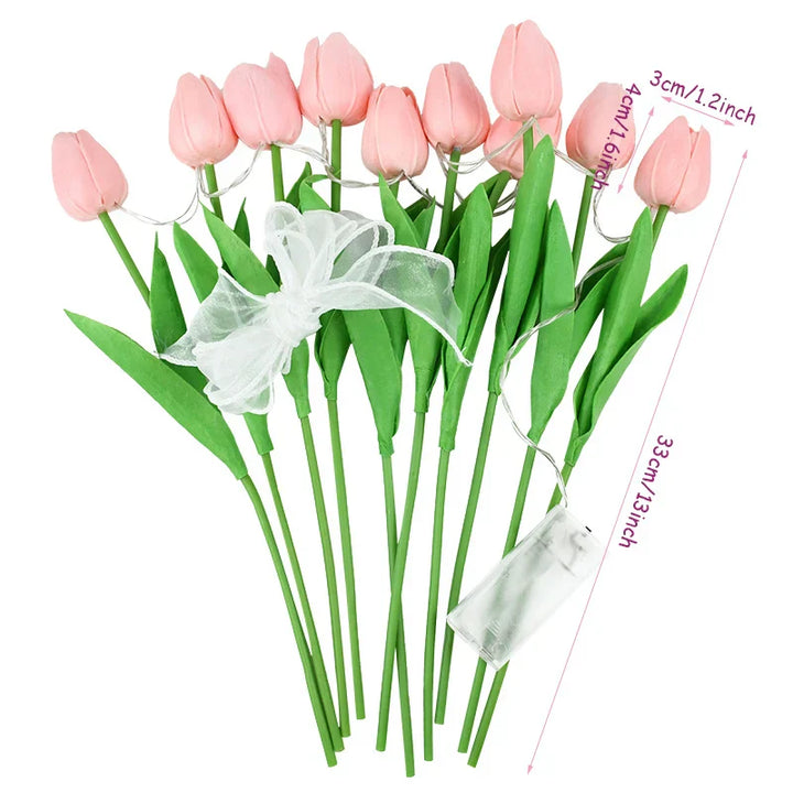 Skanto | LED-Lampe mit künstlichem Tulpenstrauß perfekt für Geschenke oder Hochzeitsfeier-Heimdekoration