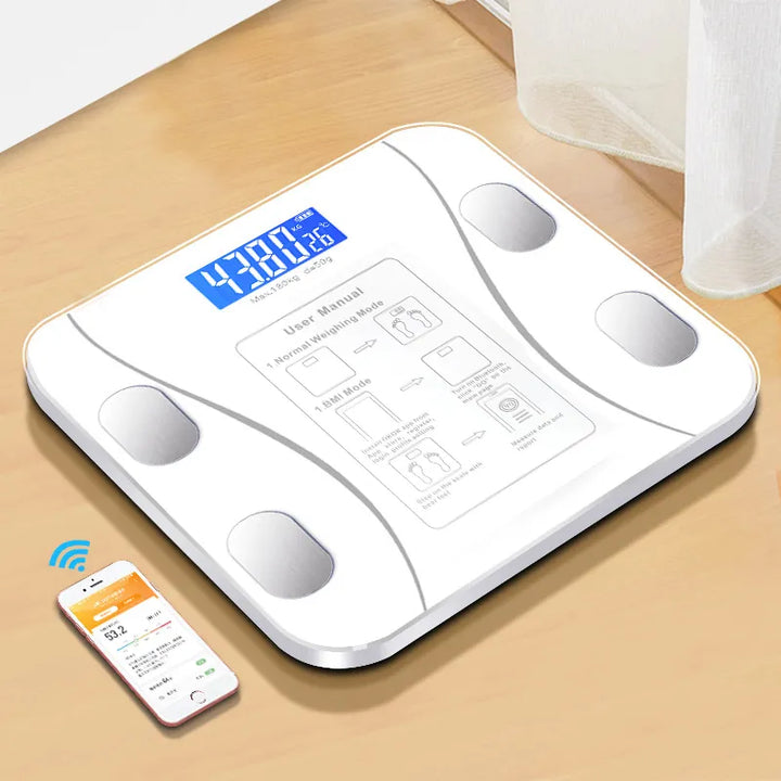 Skanto | Intelligente Bluetooth-Körperanalysewaage: Kabellose digitale Badezimmerwaage mit Smartphone-App