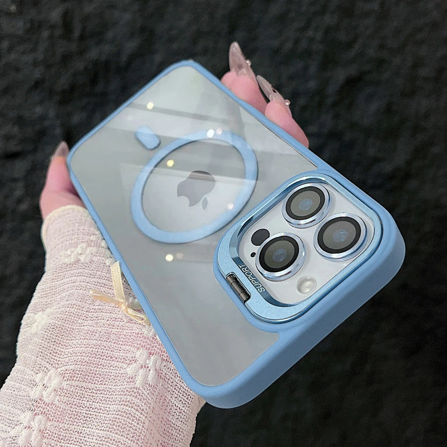 Skanto | Magnetische stoßfeste Magsafe Handyhülle mit Ständer und Glaslinsenschutz