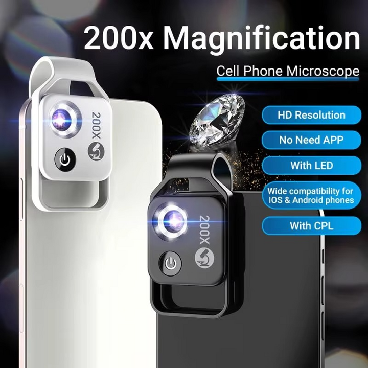 Skanto | 200X Zoom Professionelles Mikroskopobjektiv für Smartphones mit Clip