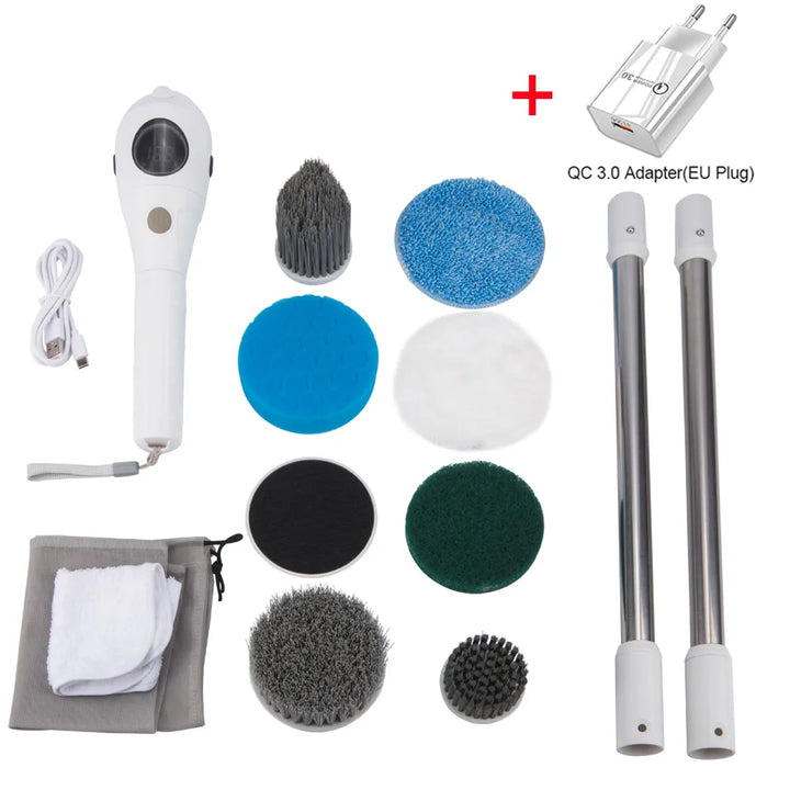 Skanto | Einfache Reinigungslösung: 8-in-1 Multifunktionale elektrische Reinigungsbürste – Kabellos und rotierend für Bad, Küche, Fenster und Toilette