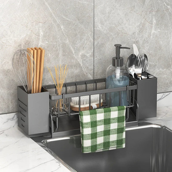 Skanto | Ordinaqua Spülbecken-Organizer-Regal | Selbstentleerend | Halter für Schwamm, Seife & Tuch | Erweiterbar & Hygienisch | ABS-Kunststoff