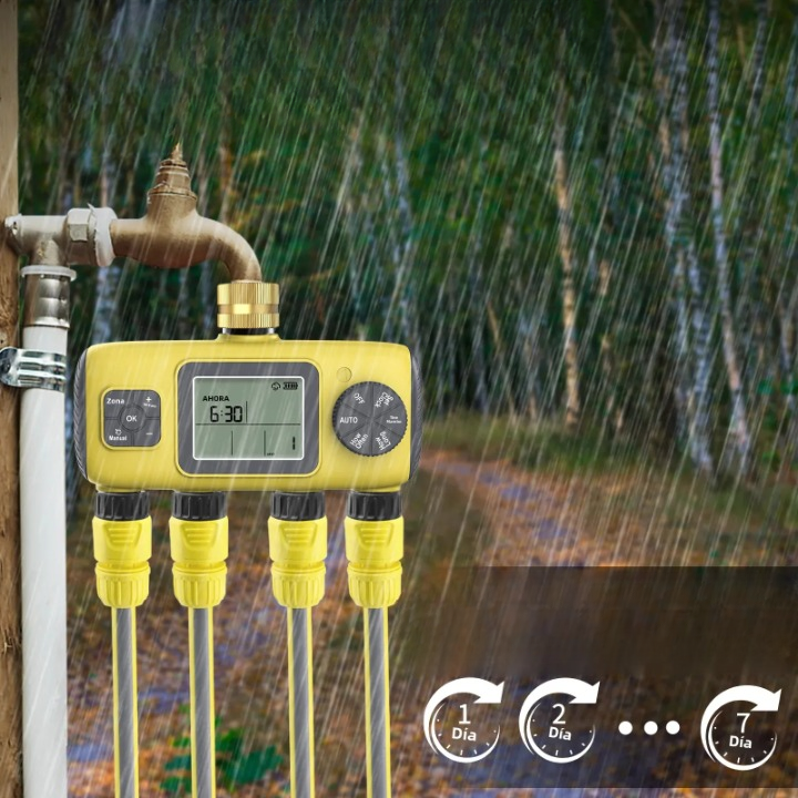 HydroVista - 4-Zonen digitales Bewässerungssystem mit LCD-Bildschirm und IPX7 wasserdichtem Smart-Ventilsystem Skanto