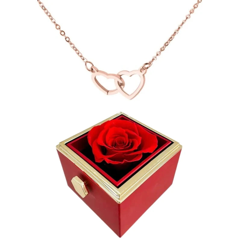 Skanto | Herzkette mit rotierender Rosen-Geschenkbox