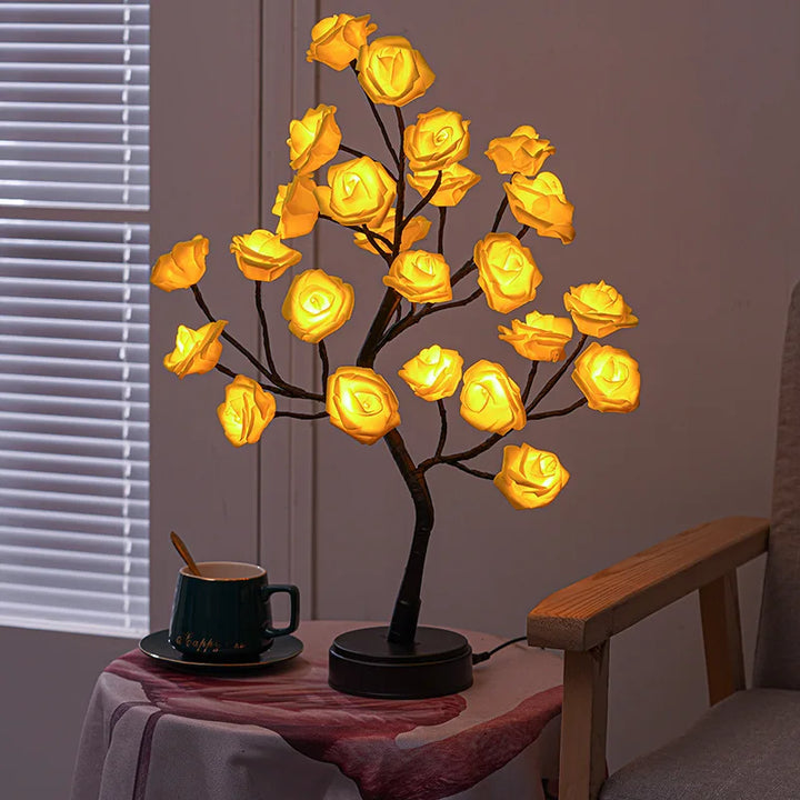 Skanto | RGB Rosenblütenbaum Lichter 24LED USB Batterie Tischlampe Feen Nachtlicht Home Party Weihnachten Hochzeit Schlafzimmer Dekoration Geschenk