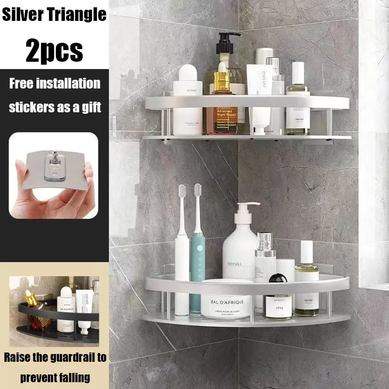 Skanto | AquaSpace Pro | Eck-Duschablage ohne Bohren | Aluminium | Rostfrei & Belastbar | Schwarz, Weiß, Silber oder Schwarz-Gold Badregal