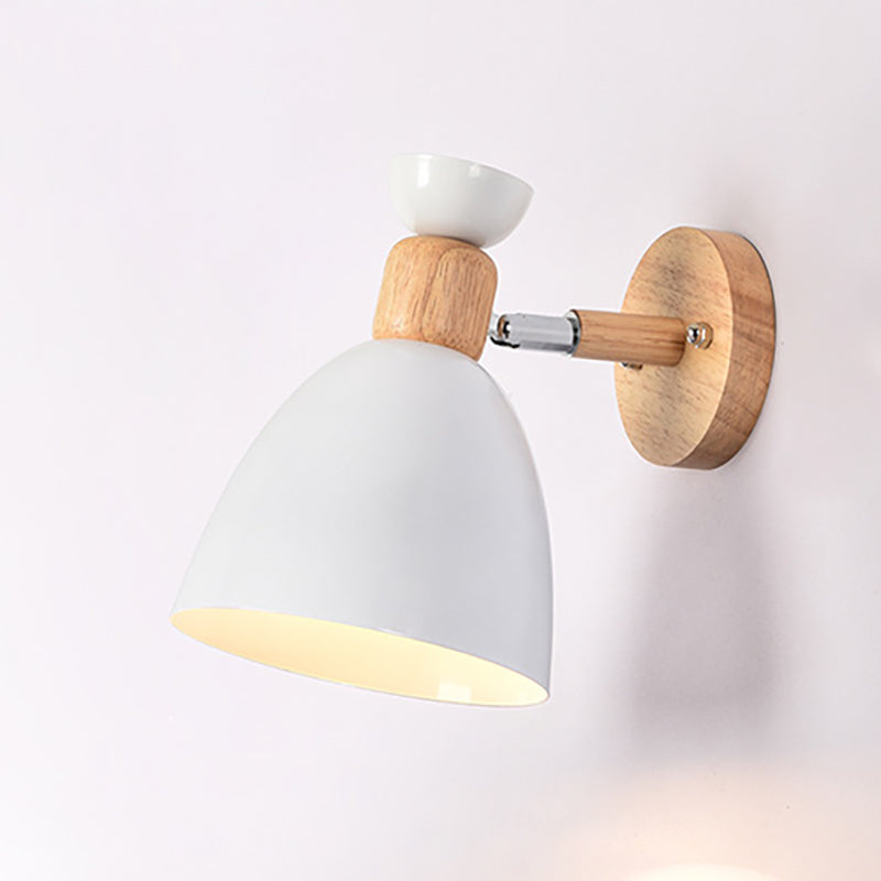Skanto | Moderne minimalistische runde Horn-Aluminium-Holz-1-Flammen-Wandleuchte für Schlafzimmer