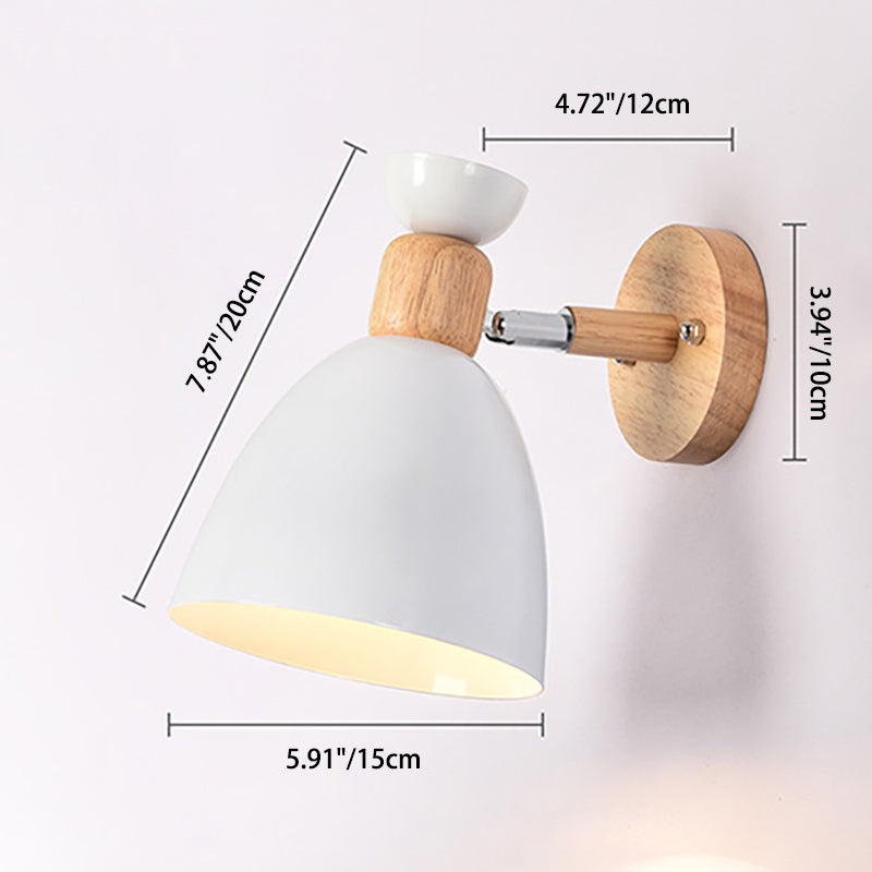 Skanto | Moderne minimalistische runde Horn-Aluminium-Holz-1-Flammen-Wandleuchte für Schlafzimmer
