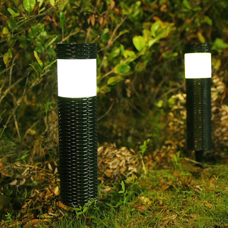 Skanto | Solar-Rattan-Zylinder LED-Garten-Rasen-Einbauleuchte für den Außenbereich