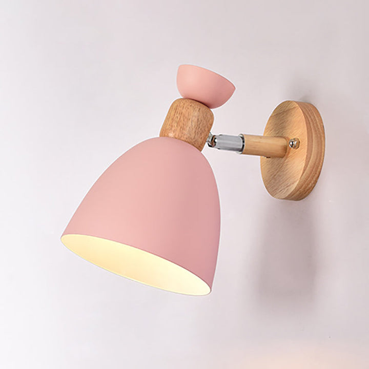 Skanto | Moderne minimalistische runde Horn-Aluminium-Holz-1-Flammen-Wandleuchte für Schlafzimmer