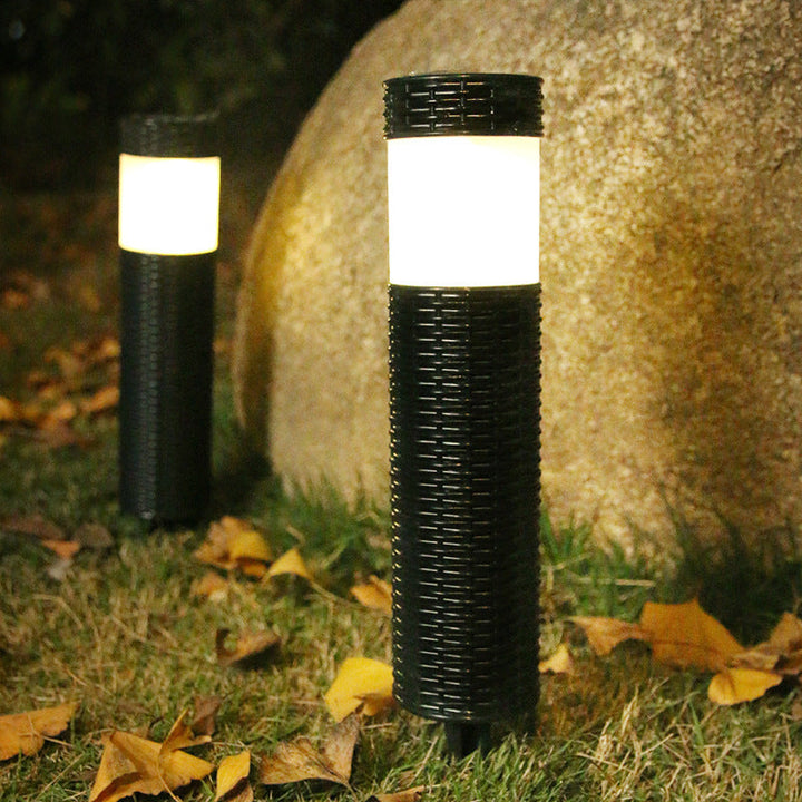 Skanto | Solar-Rattan-Zylinder LED-Garten-Rasen-Einbauleuchte für den Außenbereich