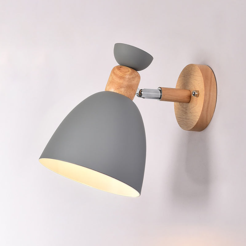 Skanto | Moderne minimalistische runde Horn-Aluminium-Holz-1-Flammen-Wandleuchte für Schlafzimmer