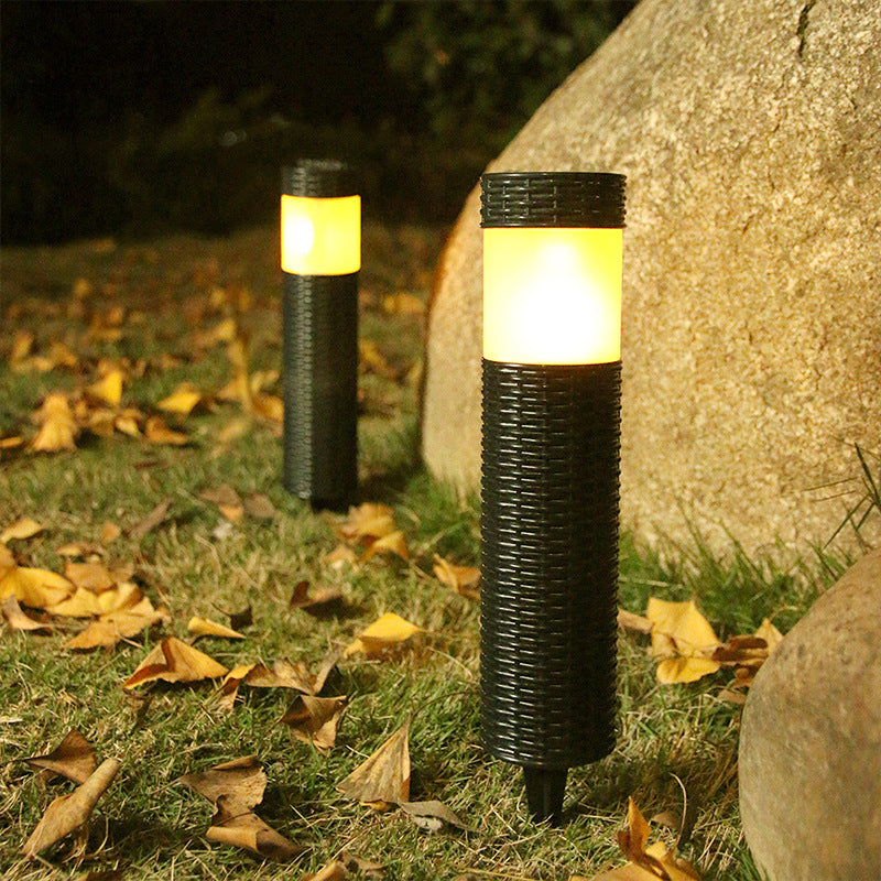 Skanto | Solar-Rattan-Zylinder LED-Garten-Rasen-Einbauleuchte für den Außenbereich