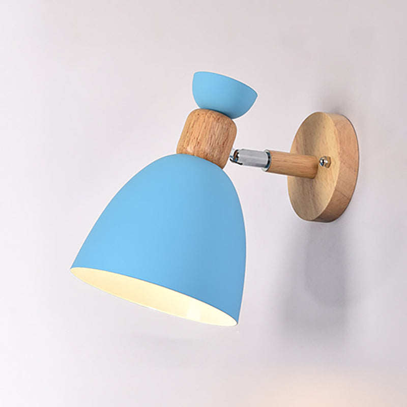 Skanto | Moderne minimalistische runde Horn-Aluminium-Holz-1-Flammen-Wandleuchte für Schlafzimmer