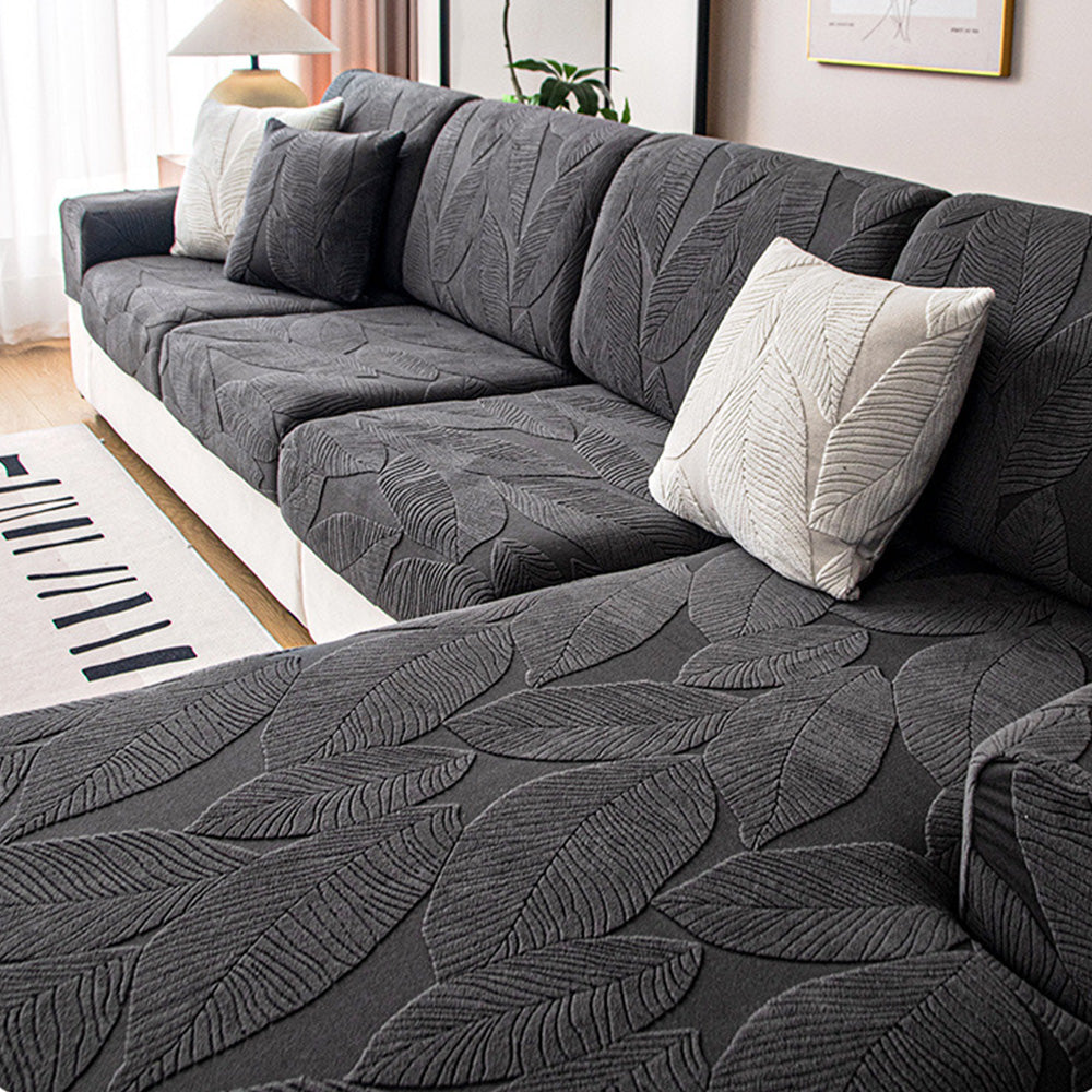 Skanto | Moderner Blatt-Jacquard wasserdichter, kratzfester Stretch-Sofabezug mit voller Abdeckung