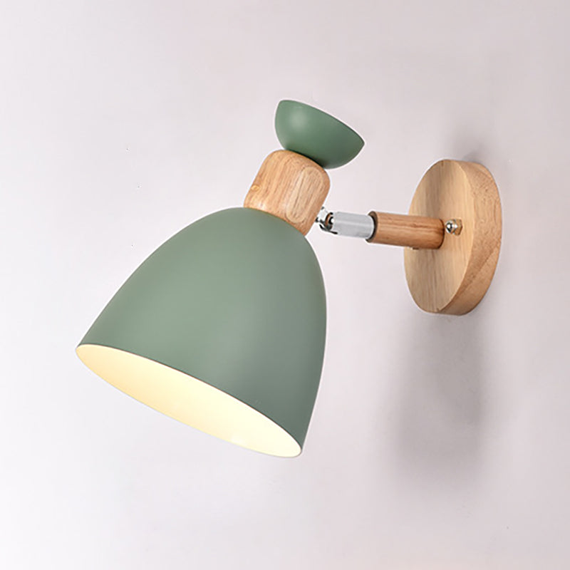 Skanto | Moderne minimalistische runde Horn-Aluminium-Holz-1-Flammen-Wandleuchte für Schlafzimmer