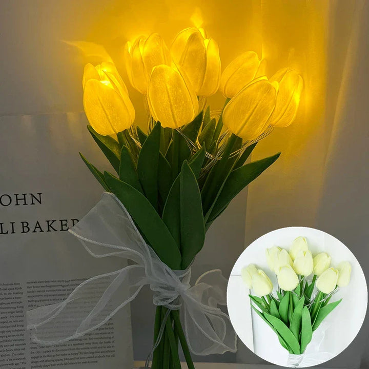 Skanto | LED-Lampe mit künstlichem Tulpenstrauß perfekt für Geschenke oder Hochzeitsfeier-Heimdekoration