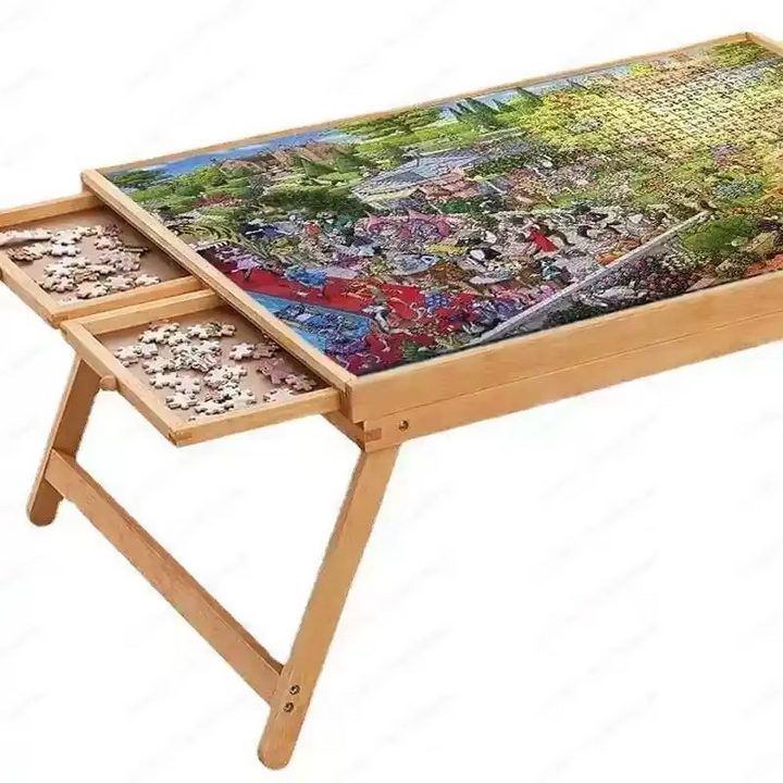 Skanto | Faltbares Holz-Puzzlebrett mit 4 Aufbewahrungsschubladen für bis zu 1500 Teile