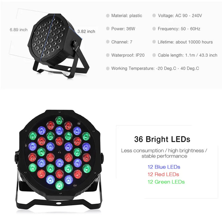 Skanto | 36W RGB LED Bühnenlicht – Professionelles DMX512 Sound Control Disco Licht für KTV Bar Party DJ, dekorative Effektprojektion