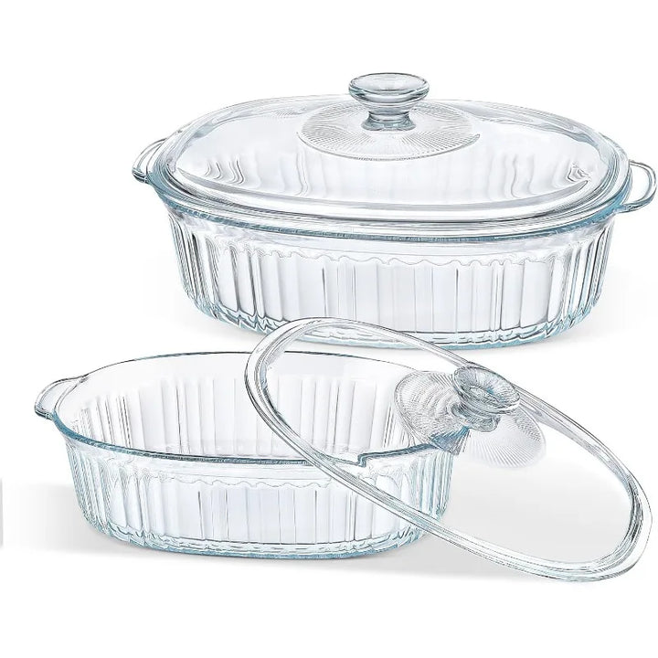 Skanto | 4-teiliges Glas-Backformen-Set mit 2 Auflaufformen mit Glasdeckeln, 1.9 Qt und 3 Qt