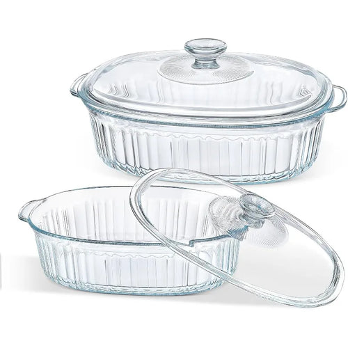 Skanto | 4-teiliges Glas-Backformen-Set mit 2 Auflaufformen mit Glasdeckeln, 1.9 Qt und 3 Qt