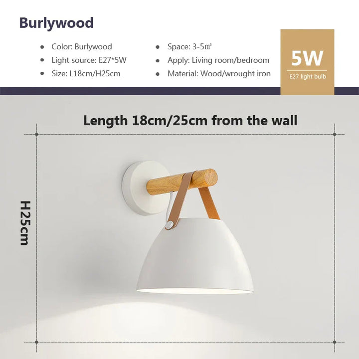 NordicGlow Light - LED-Wandlampe aus Holz mit Lederdetail Skanto