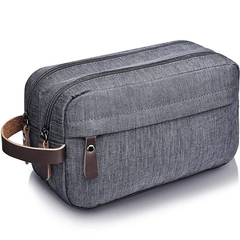 Skanto | Nylonéa Kulturbeutel Unisex | Wasserabweisend | Ledergriff mit Canvas-Design | Für Reise und Alltag