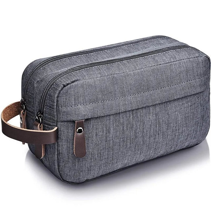 Skanto | Nylonéa Kulturbeutel Unisex | Wasserabweisend | Ledergriff mit Canvas-Design | Für Reise und Alltag