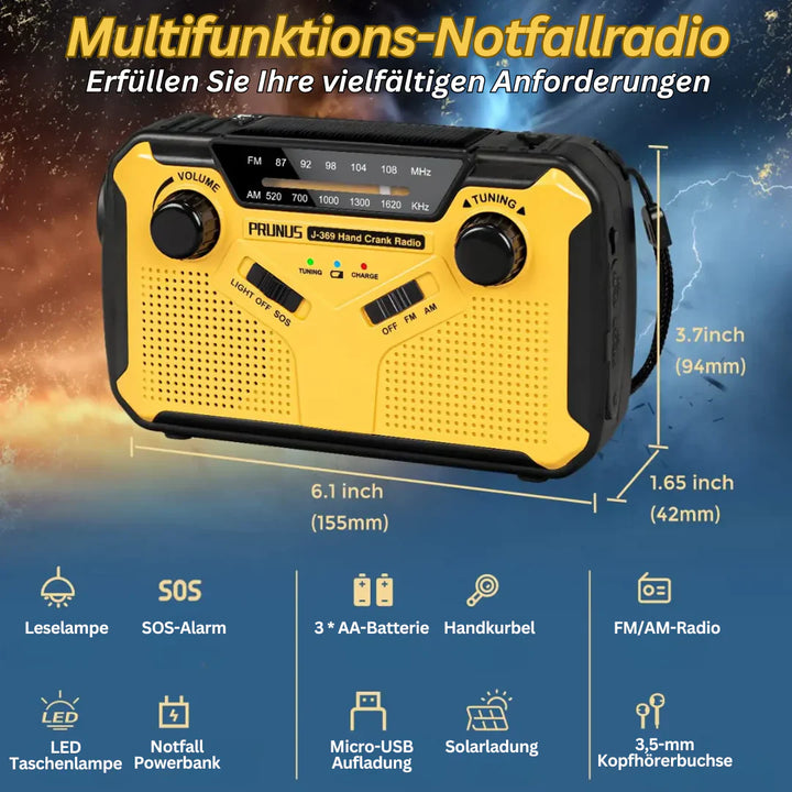 Skanto | Notfallradio mit Kurbel und Solar – Tragbares Dynamo-Radio mit Powerbank und LED-Taschenlampe
