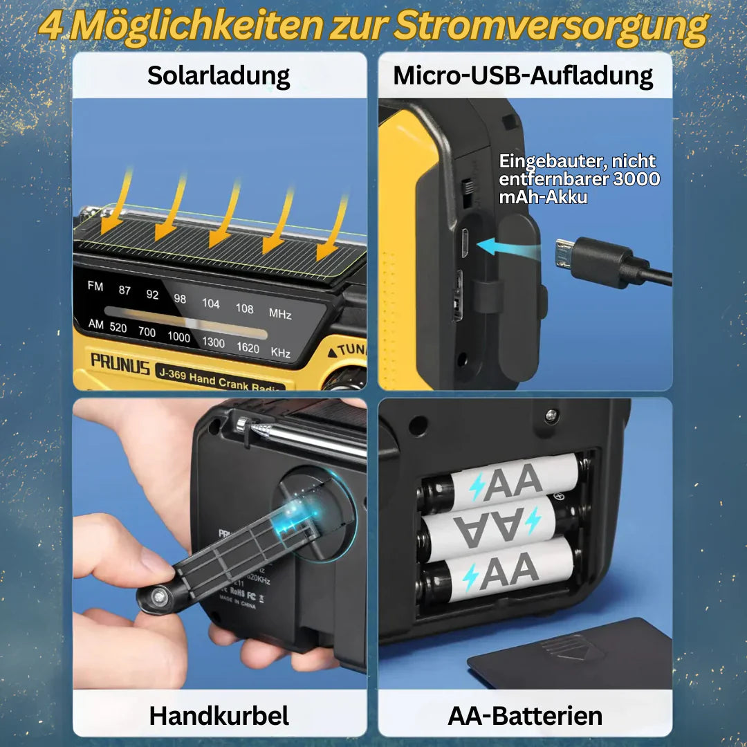 Skanto | Notfallradio mit Kurbel und Solar – Tragbares Dynamo-Radio mit Powerbank und LED-Taschenlampe