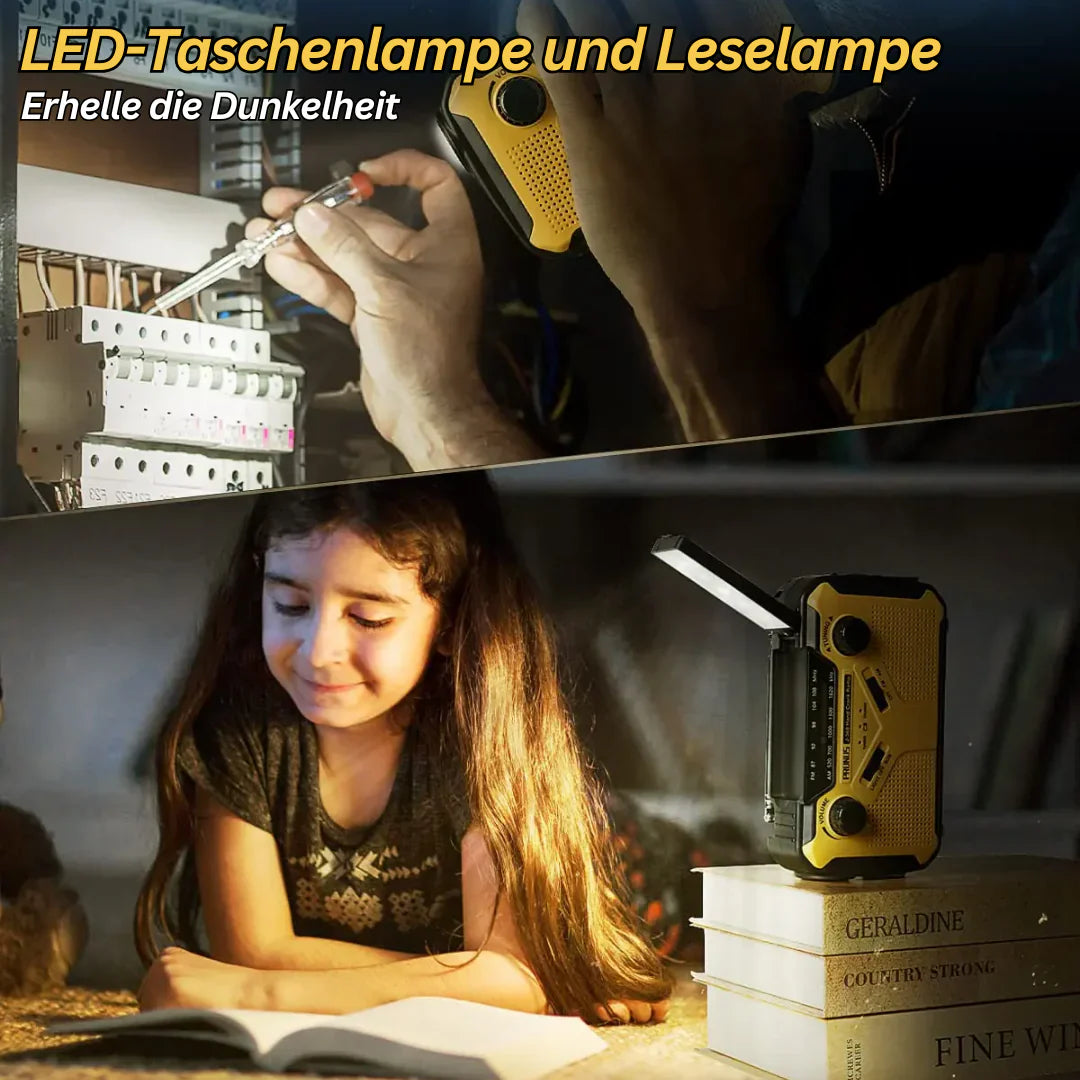 Skanto | Notfallradio mit Kurbel und Solar – Tragbares Dynamo-Radio mit Powerbank und LED-Taschenlampe