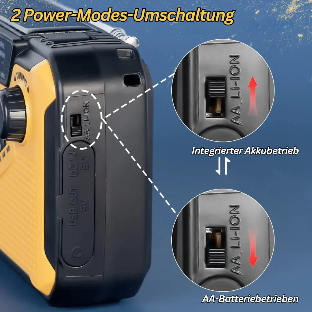 Skanto | Notfallradio mit Kurbel und Solar – Tragbares Dynamo-Radio mit Powerbank und LED-Taschenlampe