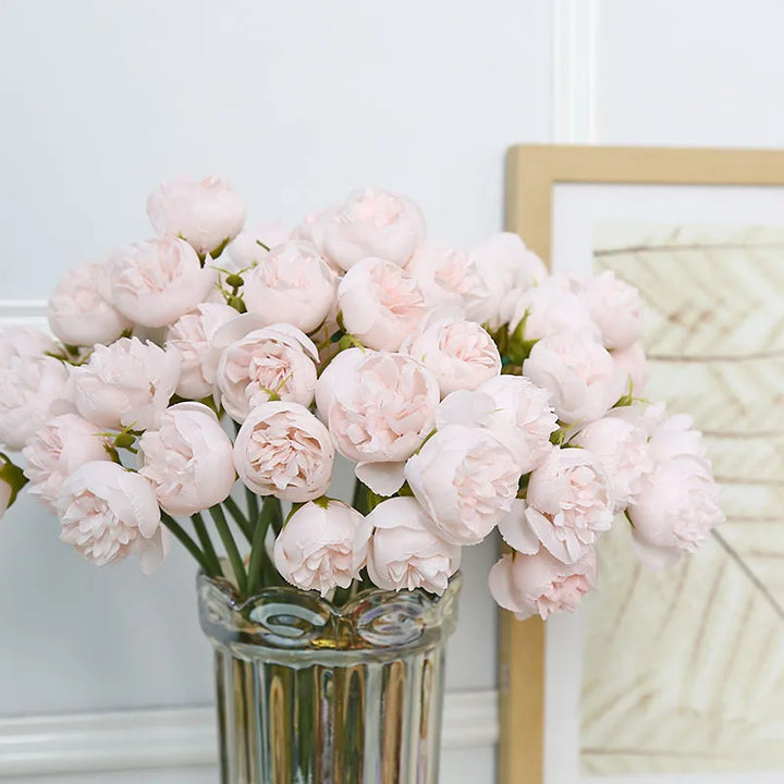 Strauß mit 20 künstlichen Rosen und Pfingstrosen