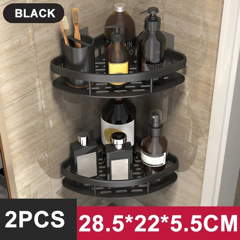 Skanto | Badezimmer-Ablageregal – Eckregal zur Wandmontage ohne Bohren, Duschablage für Toilette und Shampoo-Organizer, Bad-Accessoire