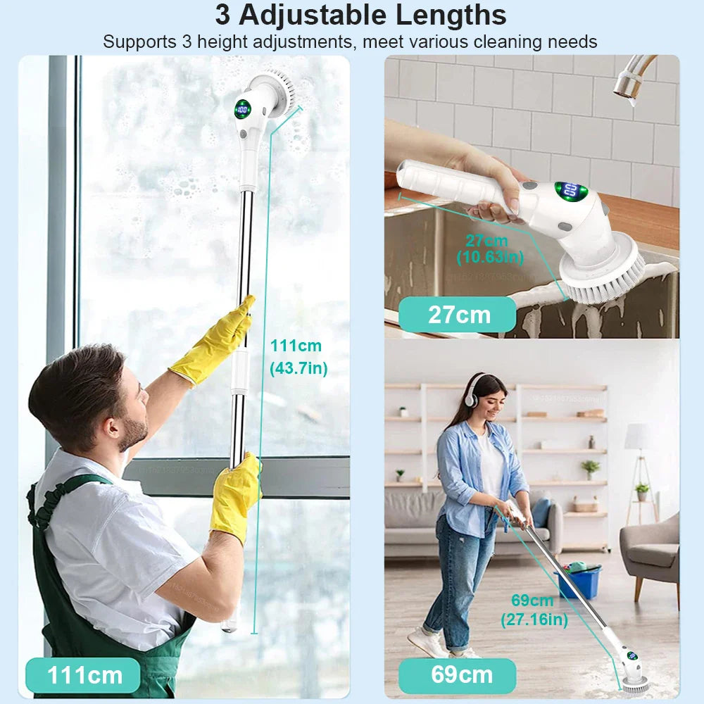 Skanto | Einfache Reinigungslösung: 8-in-1 Multifunktionale elektrische Reinigungsbürste – Kabellos und rotierend für Bad, Küche, Fenster und Toilette